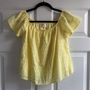 Yellow Eyelet Boxy Short Sleeve Crop Cotton Top